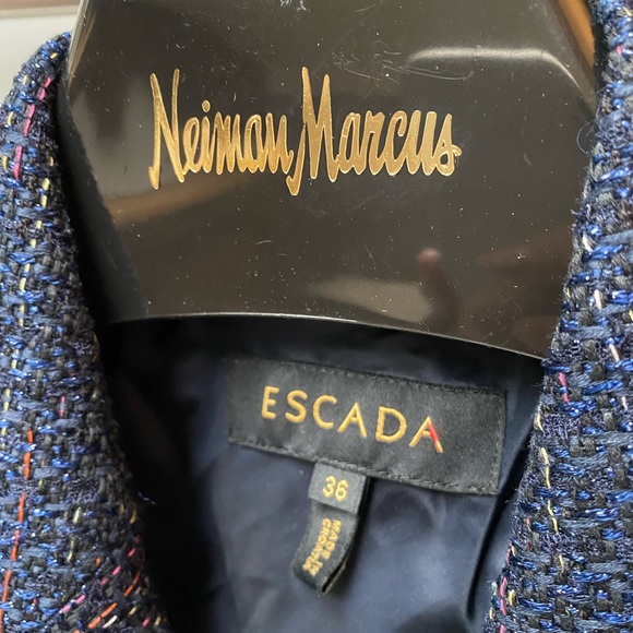 Escada, deep blue with multi colored threads; 2 pockets; button closure. - Picture 3 of 13